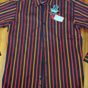 Luchiano Visconti Black Red Mens S Button up Shirt 2-Ply Mercerized Striped New